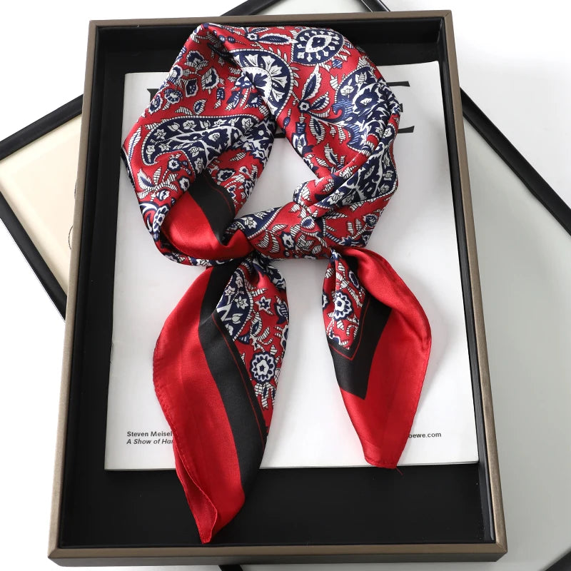 Women’s Square Scarf 70x70cm – Silk Feel Printed Hair Wrap