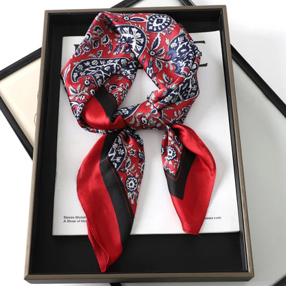 Women’s Square Scarf 70x70cm – Silk Feel Printed Hair Wrap