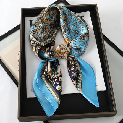 Women’s Square Scarf 70x70cm – Silk Feel Printed Hair Wrap