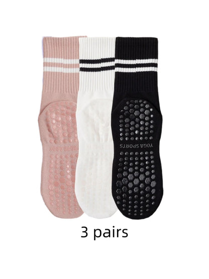 Women's Yoga Socks Non-Slip Knee-High Pilates Sports Socks 3-Pair