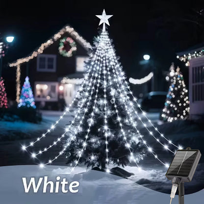 Christmas Star String Lights, Solar Waterfall LED Lights