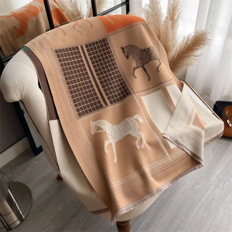 Women's Winter Scarf – Warm Plaid Shawl Wrap 180×65cm