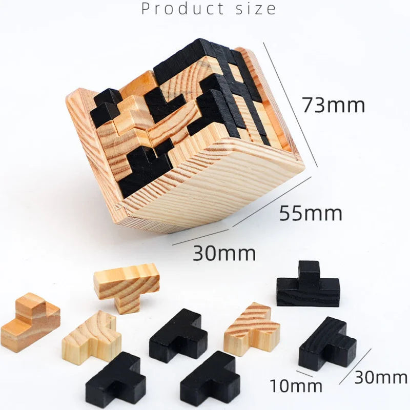3D Wooden Puzzle Interlocking Brain Teaser Game for Kids