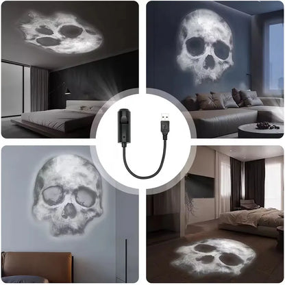 Halloween Projector Light USB 3-Mode Rotating LED Skull Lamp
