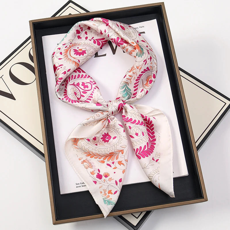 Silk Square Scarf 70x70cm Floral Satin Wrap for Women