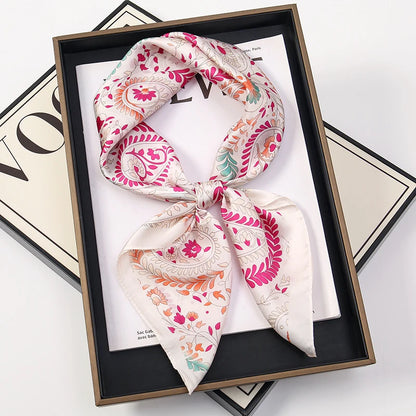 Silk Square Scarf 70x70cm Floral Satin Wrap for Women