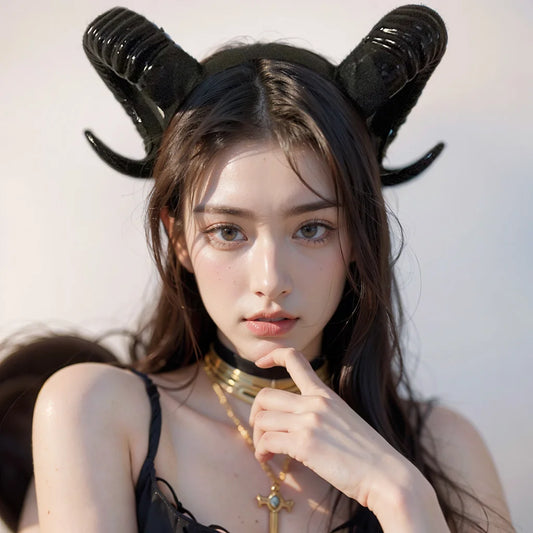 Demon Horn Headband Black Gothic Headdress for Halloween Cosplay