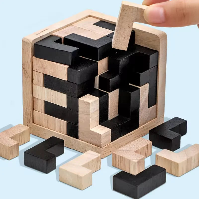 Wooden 3D Puzzle, Interlocking Brain Teaser Toy for Kids