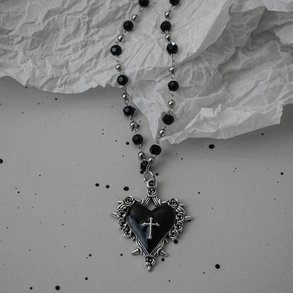 Gothic Pendant Necklace, Y2K Beaded Heart Design for Unisex Style