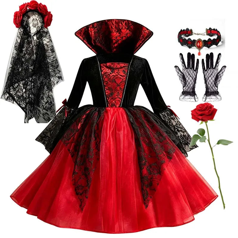 Girls Halloween Costume, Gothic Witch Tutu Dress with Lace