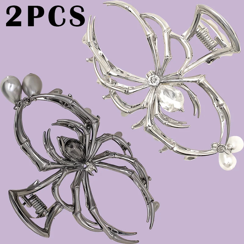 Y2K Hair Claw Clip, Rhinestone Pearl Skull Design for Women