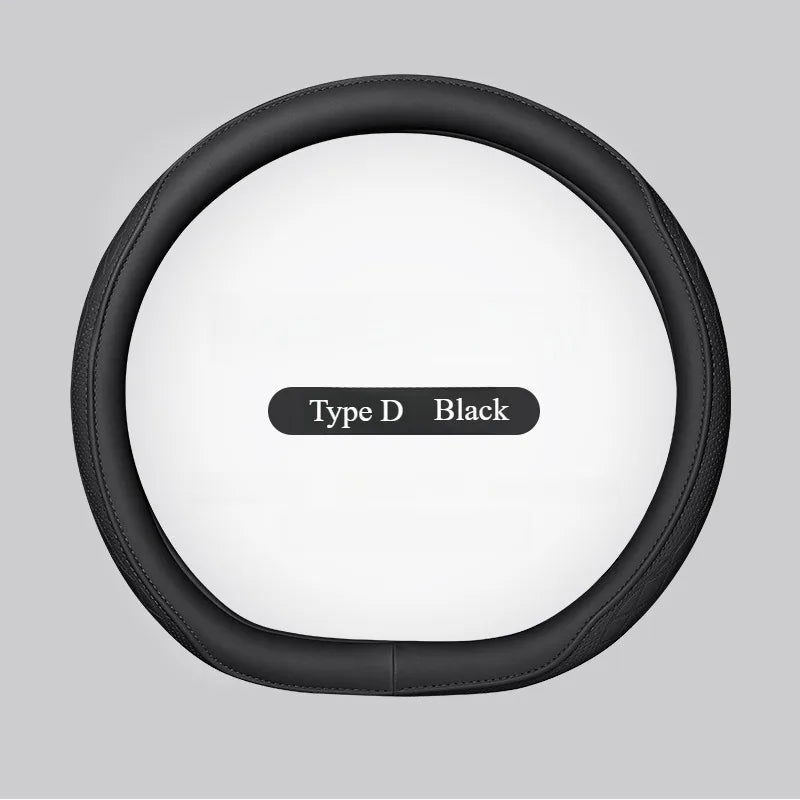 Nappa Leather Steering Wheel Cover Non Slip 14.5-15 Inch