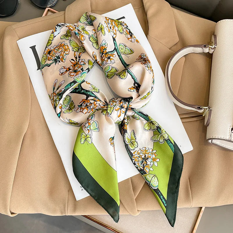 Women's Square Scarf, 70×70cm Printed Satin-Style Headscarf