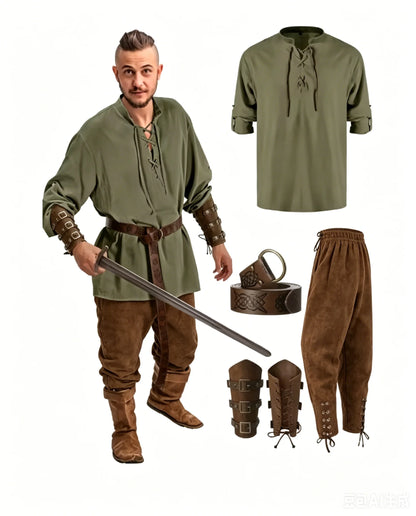 Medieval Costume for Men – Renaissance Pirate Shirt & Pants Set
