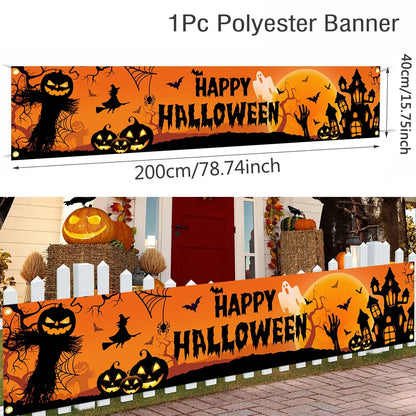 Halloween Outdoor Banner – Pumpkin and Bat Party Decoration