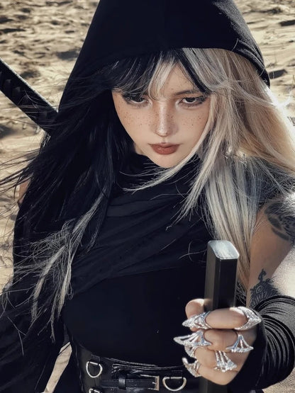 Gothic Bone Ring, Punk Metal Fingertip Jewelry for Cosplay