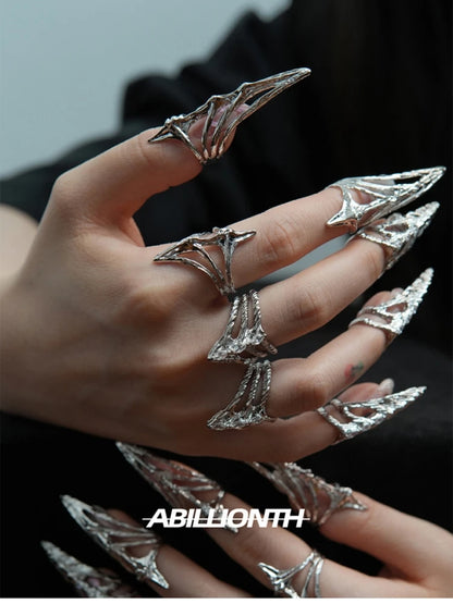 Gothic Bone Ring, Punk Metal Fingertip Jewelry for Cosplay