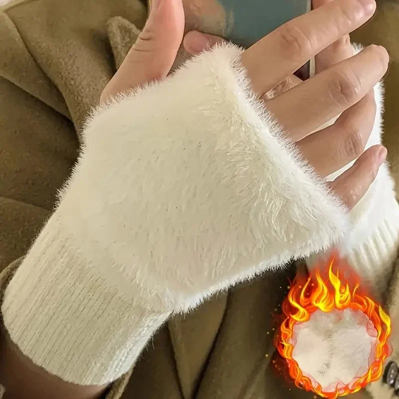 Women's Fingerless Gloves – Warm Plush Half-Finger Winter Gloves
