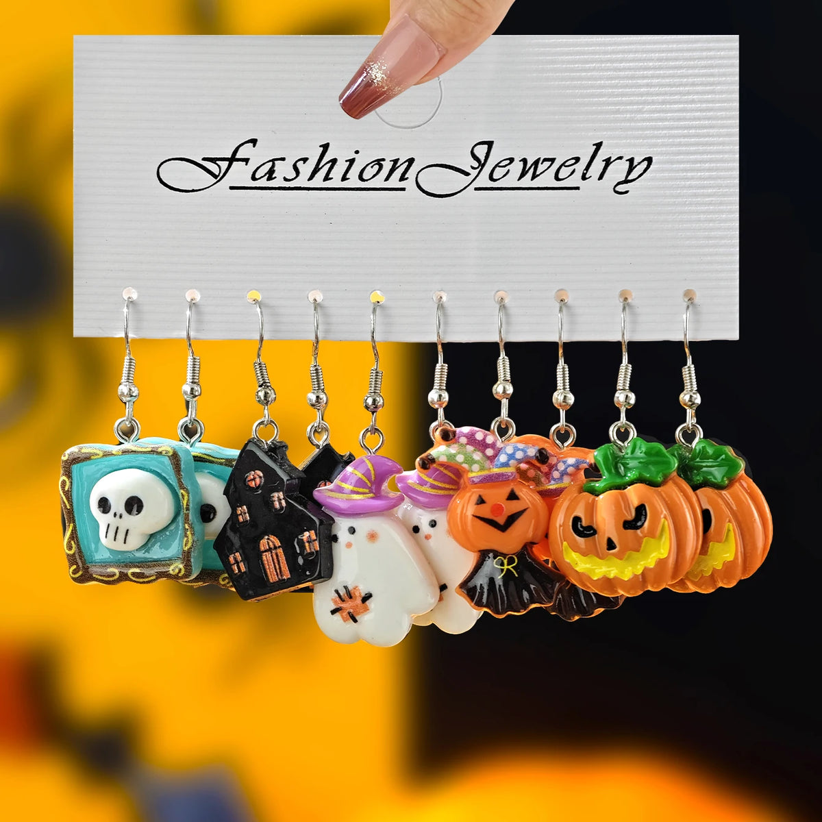 Halloween Earrings, Gothic Drop Earrings 10-Piece Pumpkin Ghost Set