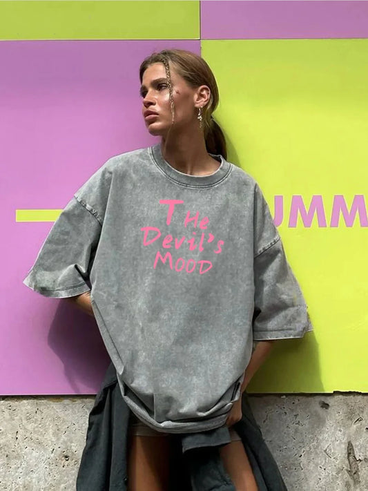 Women’s Oversized T-Shirt Washed Cotton Graphic Print