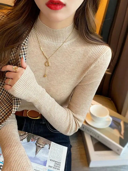 Women’s Mock Neck Sweater Slim Fit Knit Winter Pullover