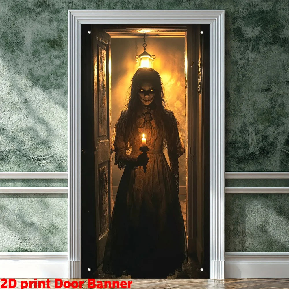 Halloween 2D Door Sign with Three Cats and Autumn Leaves