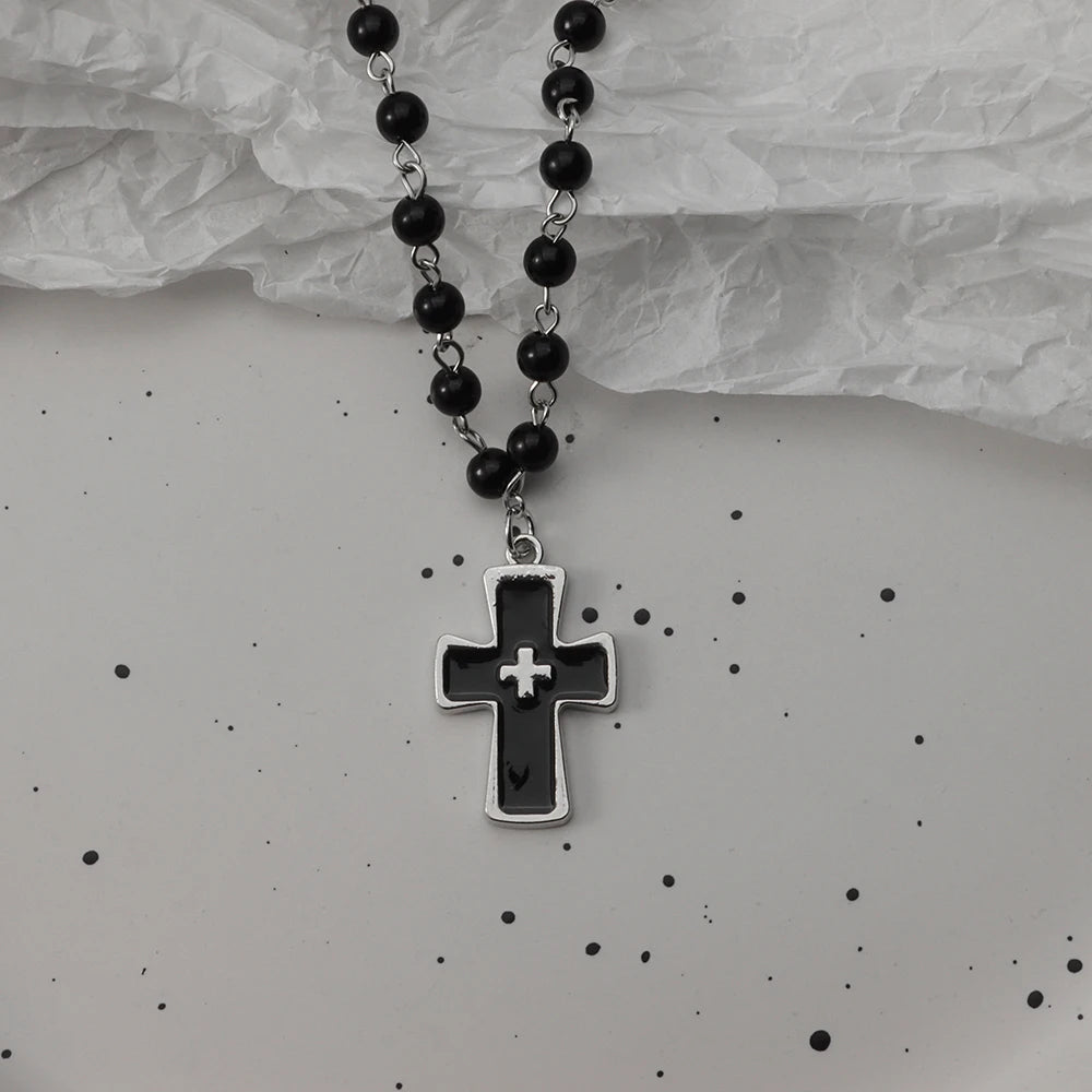 Gothic Pendant Necklace, Y2K Beaded Heart Design for Unisex Style