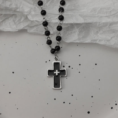 Gothic Pendant Necklace, Y2K Beaded Heart Design for Unisex Style