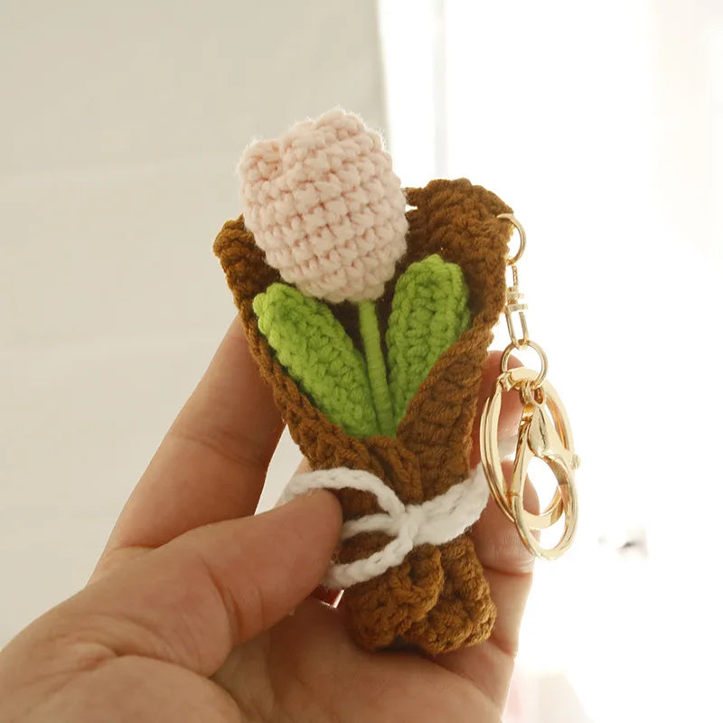 Flower Keychain Cute Crochet Floral Keyring for Bags and Gifts
