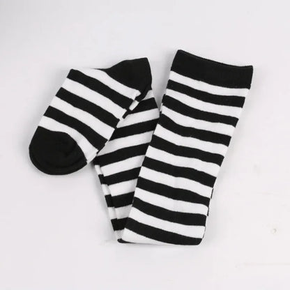 Women's Striped Thigh High Stockings – Black, White & Pink