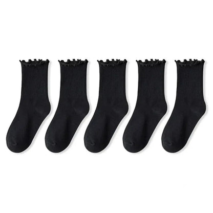 Women’s Ruffle Socks Breathable Mid Tube 5-Pair Set