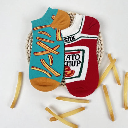 Funny Socks Unisex Tomato Ketchup & French Fry Mid-Calf Pair