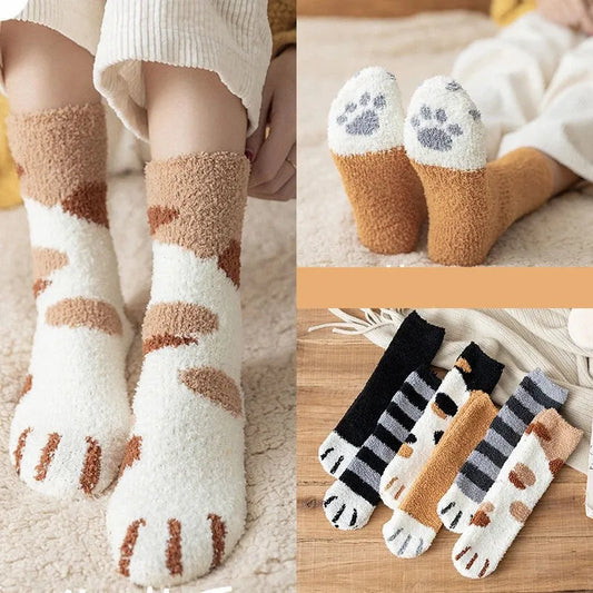 Women’s Fleece Socks – Warm Cute Paw Pattern Cozy Home Socks