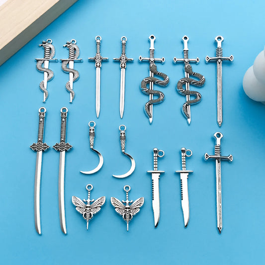 DIY Jewelry Charms, Vintage Sword and Mixed Alloy Charms 16/20pcs