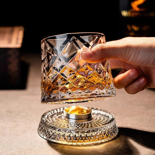 Rotating Whiskey Glass with Glass Base 360-Degree Crystal Cocktail Cup