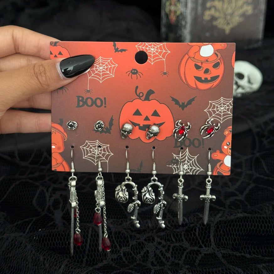 Halloween Gothic Earrings, Red Crystal Skull Drop Jewelry