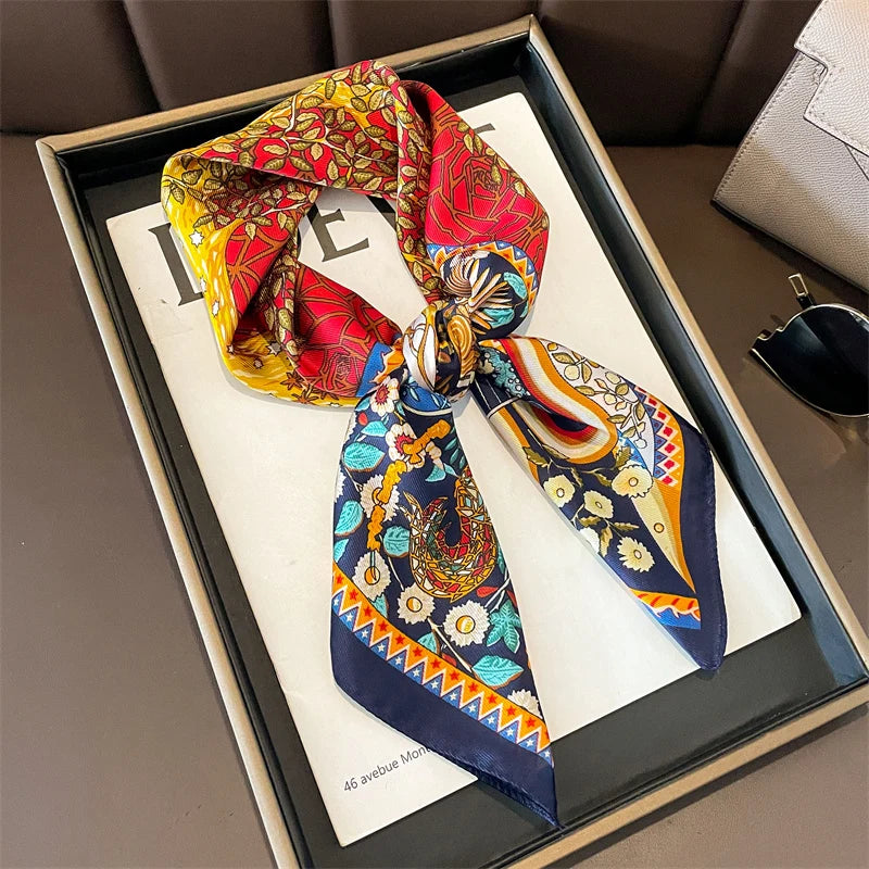 Women’s Square Scarf 70x70cm – Silk Feel Printed Hair Wrap