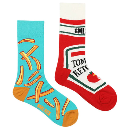 Funny Socks Unisex Tomato Ketchup & French Fry Mid-Calf Pair