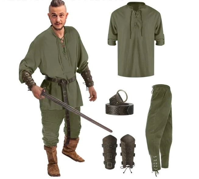 Medieval Costume for Men – Renaissance Pirate Shirt & Pants Set