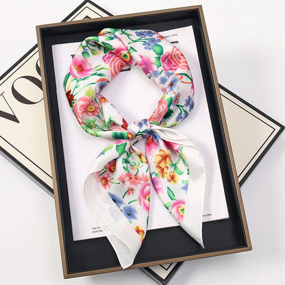 Silk Square Scarf 70x70cm Floral Satin Wrap for Women