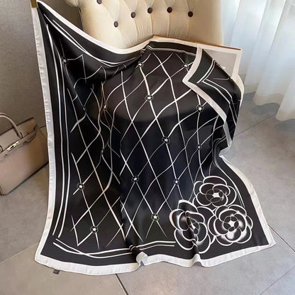 Women's Square Scarf 110x110cm Silk Feel Horse Print Shawl