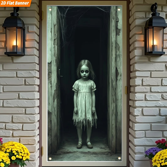 Halloween Door Decoration, Ghost Girl Flat Banner for Parties