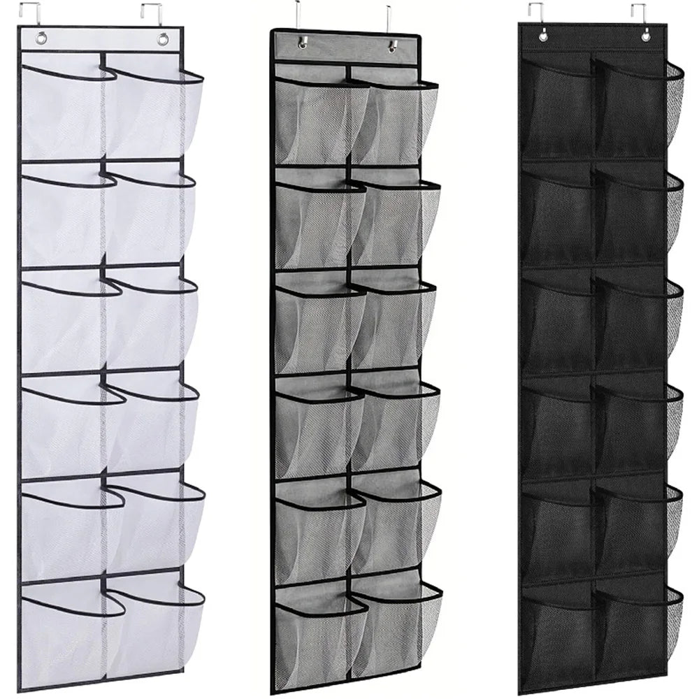 Over the Door Shoe Organizer with 12 Mesh Pockets and Hooks
