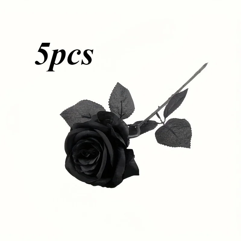 Artificial Black Roses Long Stem Fake Flowers for Halloween Decor