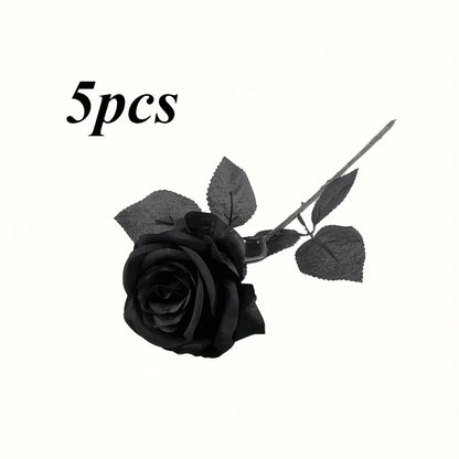 Artificial Black Roses Long Stem Fake Flowers for Halloween Decor