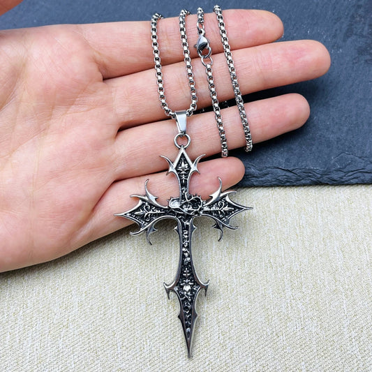 Cross Pendant Necklace, Gothic Double-Sided Punk Jewelry