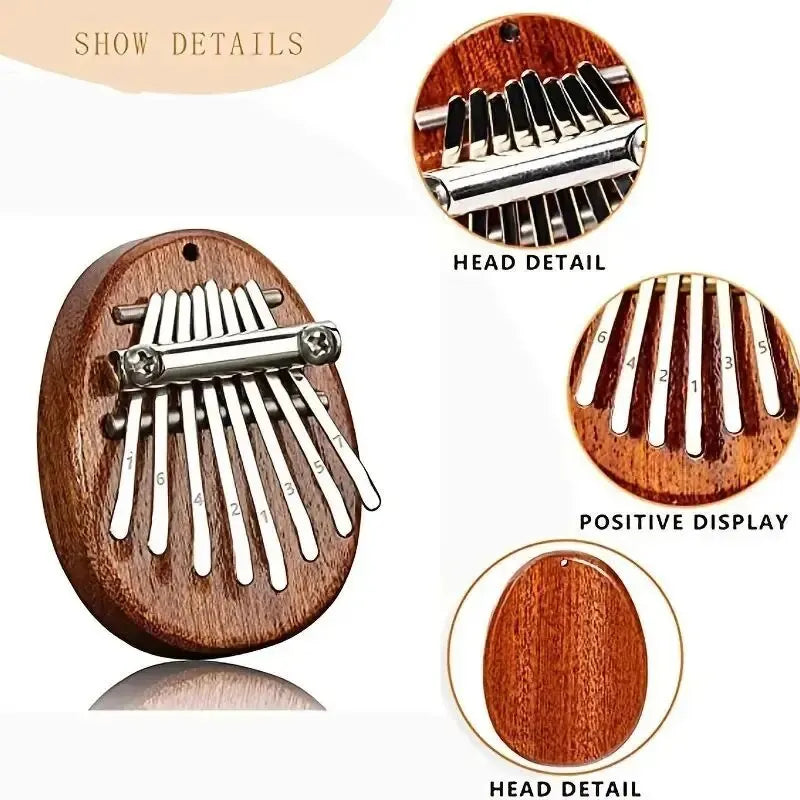 Mini Kalimba 8 Key Wooden Thumb Piano with Pendant Chain