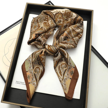 Silk Square Scarf 70x70cm Floral Satin Wrap for Women