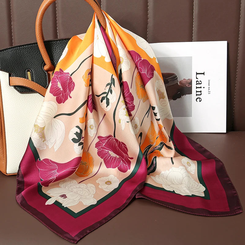 Women's Square Scarf, 70×70cm Printed Satin-Style Headscarf