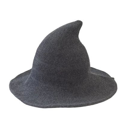 Halloween Witch Hat Long Point Knitted Cap with Wide Brim for Adults